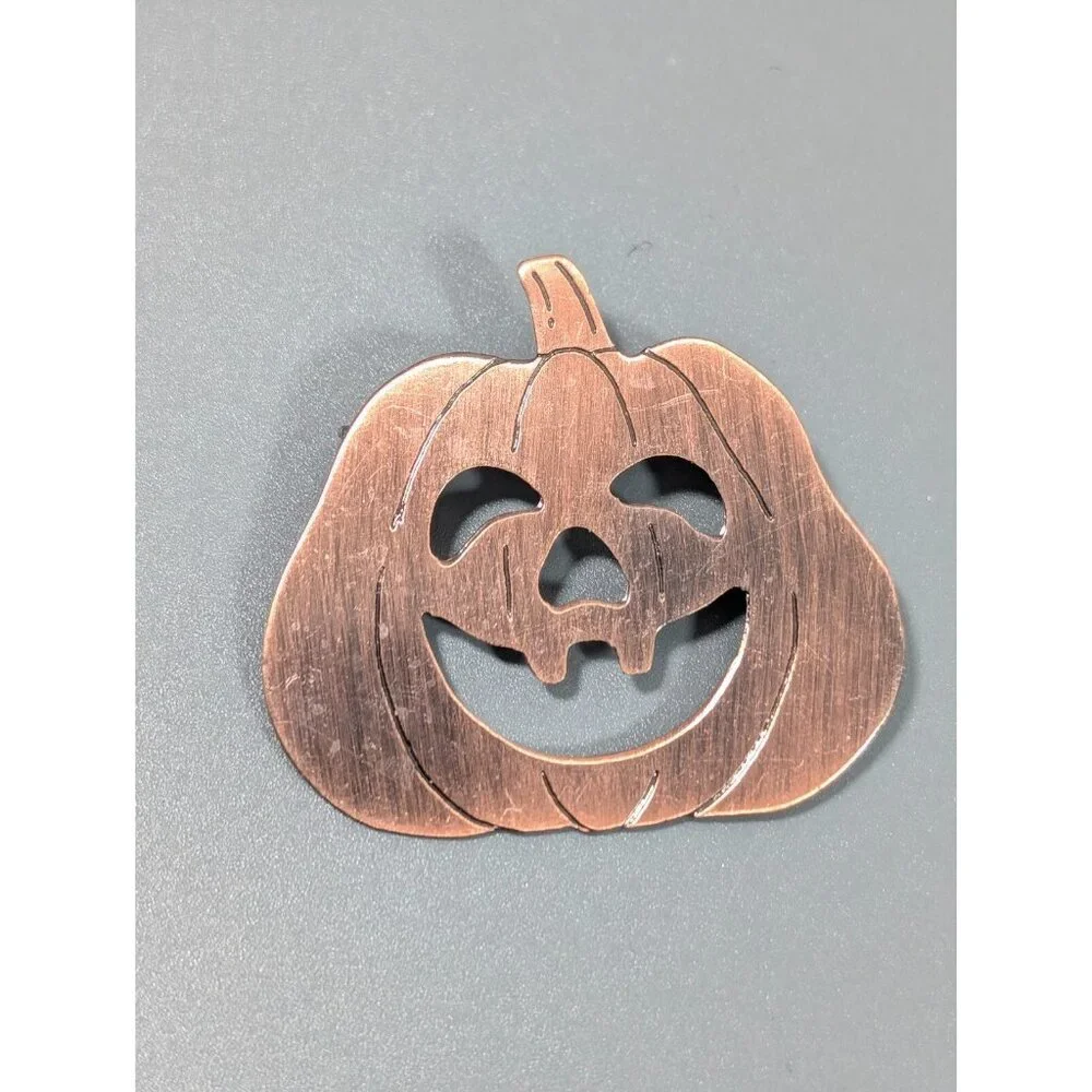 Copper Tone Halloween Pumpkin Jack‎ O Lantern Metal Pin Brushed